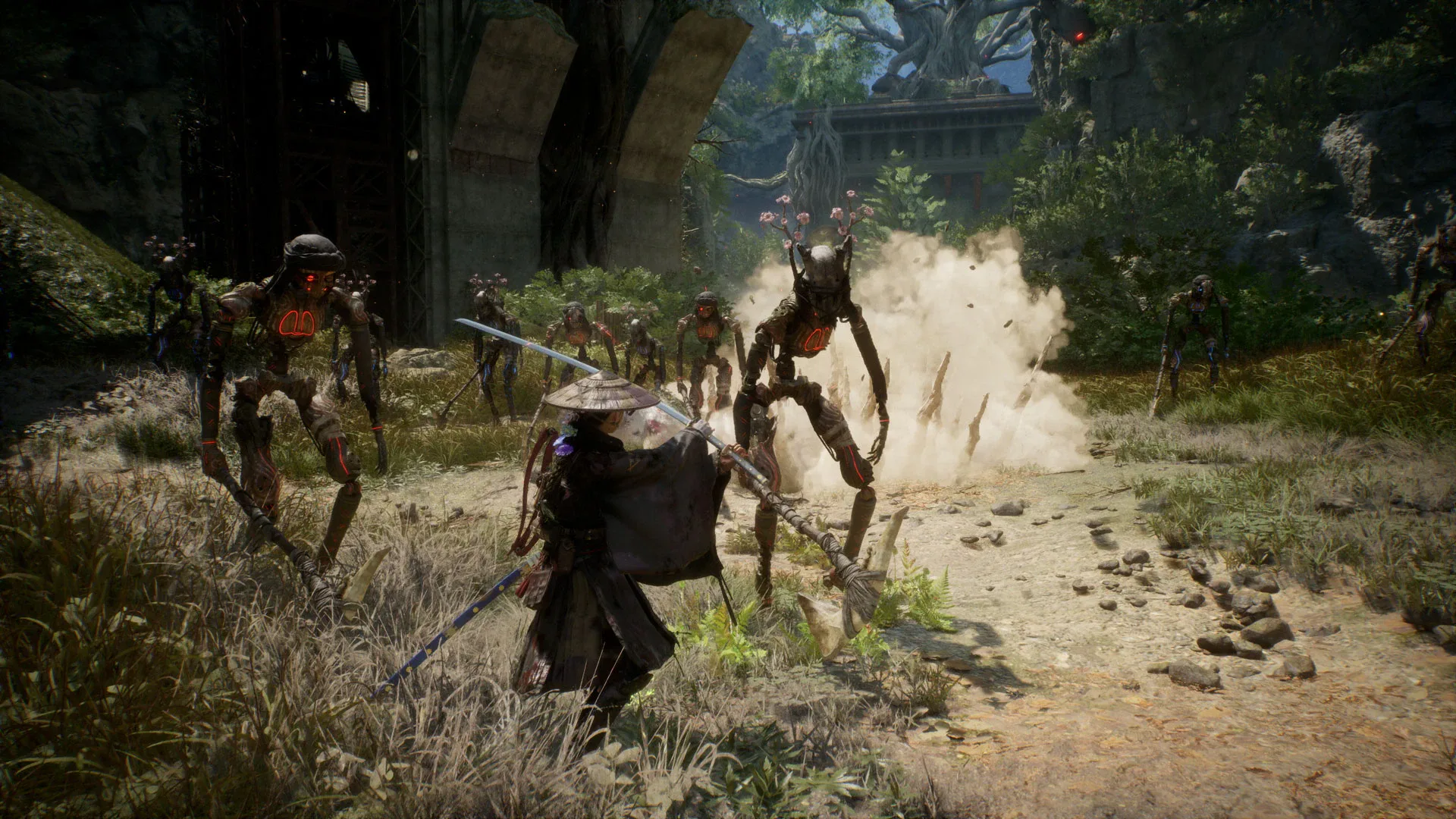 Emma faces blighted enemies in a forest battle in Beast of Reincarnation
